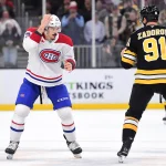 23 décembre 2025 ; Boston, Massachusetts, États-Unis ; le défenseur des Bruins de Boston, Nikita Zadorov (91), se prépare à affronter le défenseur des Canadiens de Montréal, Arber Xhekaj (72), durant la première période au TD Garden.