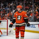 May 10, 2026; Anaheim, California, USA; Anaheim Ducks defenseman Pavel Mintyukov (98) during the third period against the Vegas Golden Knights in game four of the second round of the 2026 Stanley Cup Playoffs at Honda Center. Mandatory Credit: Corinne Votaw-Imagn Images