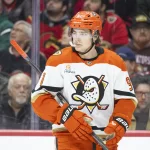 Mar 14, 2026; Ottawa, Ontario, CAN; Anaheim Ducks center Leo Carlsson (91) skates in the second period against the Ottawa Senators at the Canadian Tire Centre.
