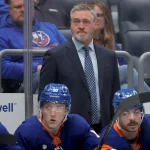 Feb 3, 2026; Elmont, New York, USA; New York Islanders head coach Patrick Roy coaches against the Pittsburgh Penguins during the first period at UBS Arena.