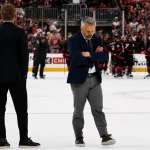 May 29, 2026; Raleigh, North Carolina, USA; Montreal Canadiens head coach Martin St. Louis reacts while walking on the ice after game five of the Eastern Conference Final of the 2026 Stanley Cup Playoffs against the Carolina Hurricanes at Lenovo Center.