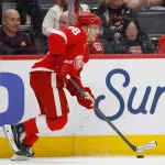 Mar 28, 2026; Detroit, Michigan, USA; Detroit Red Wings right wing Patrick Kane (88) skates with the puck in the second period against the Philadelphia Flyers at Little Caesars Arena. Mandatory Credit: Rick Osentoski-Imagn Images