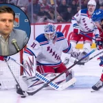 22 octobre 2024; Ottawa (Ontario, Canada); Le défenseur des Rangers de New York, Adam Fox (23), se dispute la rondelle avec le centre des Canadiens de Montréal, Alex Newhook (15), en deuxième période au Centre Bell.