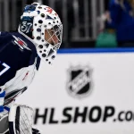 Apr 9, 2026; St. Louis, Missouri, USA; Winnipeg Jets goaltender Connor Hellebuyck (37) looks on during the second period against the St. Louis Blues at Enterprise Center.