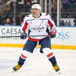Apr 5, 2026; New York, New York, USA; Washington Capitals left wing Alex Ovechkin (8) skates against the New York Rangers during the second period at Madison Square Garden.