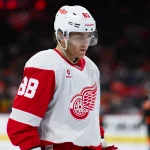 Dec 12, 2024; Philadelphia, Pennsylvania, USA; Detroit Red Wings right wing Patrick Kane (88) looks on against the Philadelphia Flyers in the first period at Wells Fargo Center.