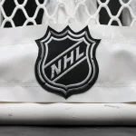 Oct 20, 2022; Columbus, Ohio, USA; The NHL logo is seen on the netting of a goal prior to the game between the Nashville Predators and the Columbus Blue Jackets at Nationwide Arena.