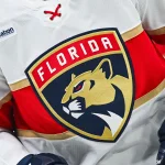 Mar 15, 2025; Montreal, Quebec, CAN; View of a Florida Panthers logo on a jersey worn by a member of the team at Bell Centre.