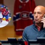 11 avril 2026; Montréal, Québec, Canada; l'attaquant des Blue Jackets de Columbus, Adam Fantilli (19), contrôle la rondelle tandis que le défenseur des Canadiens de Montréal, Mike Matheson (8), défend, durant la première période au Centre Bell.