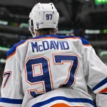 Mar 12, 2026; Dallas, Texas, USA; Edmonton Oilers center Connor McDavid (97) looks on during the game between the Stars and the Oilers at the American Airlines Center.