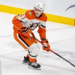 Apr 15, 2025; Saint Paul, Minnesota, USA; Anaheim Ducks left wing Cutter Gauthier (61) in action against the Minnesota Wild in the third period at Xcel Energy Center.