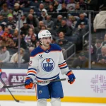 Nov 13, 2025; Columbus, Ohio, USA; Edmonton Oilers center Matthew Savoie (22) during the first period against the Columbus Blue Jackets at Nationwide Arena.