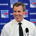 Apr 5, 2026; New York, New York, USA; New York Rangers head coach Mike Sullivan speaks to reporters after an 8-1 win against the Washington Capitals at Madison Square Garden.