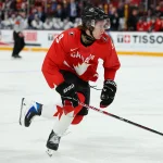 Dec 31, 2025; Minneapolis, Minnesota, UNITED STATES; Canada forward Gavin McKenna (9) in action against Finland during the second period in group play during the 2026 IIHF World Junior Championship at 3M Arena