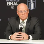 Jun 3, 2023; Las Vegas, Nevada, USA; NHL deputy commissioner Bill Daly speaks at a press conference before game one of the 2023 Stanley Cup Final between the Florida Panthers and Vegas Golden Knights at T-Mobile Arena.