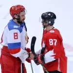 Sep 24, 2016; Toronto, Ontario, Canada; Team Russia left winger Alex Ovechkin (8) and Team Canada centre Sidney Crosby (87) shake hands after Team Canada 5-3 victory during a semifinal game in the 2016 World Cup of Hockey at Air Canada Centre.