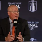 Jun 15, 2022; Denver, Colorado, USA; NHL deputy commissioner Bill Daly during a press conference before game one of the 2022 Stanley Cup Final at Ball Arena.