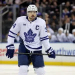 Mar 5, 2026; New York, New York, USA; Toronto Maple Leafs center Auston Matthews (34) skates against the New York Rangers during the third period at Madison Square Garden.