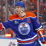 Jan 6, 2026; Edmonton, Alberta, CAN; Edmonton Oilers forward Connor McDavid (97) celebrates after scoring a goal against the Nashville Predators during the first period at Rogers Place