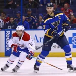 Dec 6, 2016; St. Louis, MO, USA; St. Louis Blues defenseman Alex Pietrangelo (27) passes the puck as he is pressured by Montreal Canadiens center David Desharnais (51) during the first period at Scottrade Center.