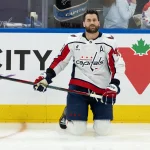 Apr 8, 2026; Toronto, Ontario, CAN; Washington Capitals right wing Tom Wilson (43) stretches during the warmup before a game against the Toronto Maple Leafs at Scotiabank Arena.