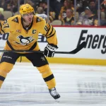 Apr 27, 2026; Pittsburgh, Pennsylvania, USA; Pittsburgh Penguins center Sidney Crosby (87) prepares to take a face-off during the third period against the Philadelphia Flyers in game five of the first round of the 2026 Stanley Cup Playoffs at PPG Paints Arena.