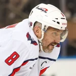 Apr 5, 2026; New York, New York, USA; Washington Capitals left wing Alex Ovechkin (8) skates against the New York Rangers during the second period at Madison Square Garden.