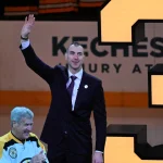 Jan 15, 2026; Boston, Massachusetts, USA; Former Boston Bruins Captain Zdeno Chara is introduced at a ceremony to retire his number before a game between the Boston Bruins and the Seattle Kraken at TD Garden.