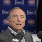 14 octobre 2024; Montréal (Québec), Canada; Gary Bettman, commissaire de la LNH, tient une conférence de presse avant le match opposant les Penguins de Pittsburgh aux Canadiens de Montréal au Centre Bell.