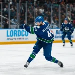 Apr 14, 2026; Vancouver, British Columbia, CAN; Vancouver Canucks forward Elias Pettersson (40) shoots against the Los Angeles Kings in the second period at Rogers Arena.