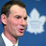 May 4, 2026; Toronto, Ontario, CANADA; Toronto Maple Leafs general manager John Chayka speaks to the media during an introductory news conference at Real Sports Bar and Grill. :