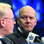 May 4, 2026; Toronto, Ontario, CANADA; Toronto Maple Leafs senior executive advisor Mats Sundin listens to Maple Leafs CEO Keith Pelley speak during an introductory news conference at Real Sports Barand Grill.