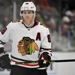 Feb 22, 2023; Dallas, Texas, USA; Chicago Blackhawks right wing Patrick Kane (88) in action during the game between the Dallas Stars and the Chicago Blackhawks at American Airlines Center.