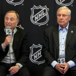 Jan 12, 2026; Buffalo, New York, USA; NHL Commissioner Gary Bettman along with Buffalo Sabres owner Terry Pegula announce that the 2026 NHL Draft will take place in Buffalo at KeyBank Center.