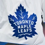 Jan 18, 2025; Montreal, Quebec, CAN; View of a Toronto Maple Leafs logo on a jersey worn by a member of the team during the second period at Bell Centre.