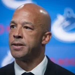 Jun 4, 2026; Vancouver, BC, CANADA; Manny Malhotra speaks during press conference where the Vancouver Canucks introduce Malhotra as their new head coach during a press conference at Rogers Arena