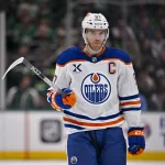 Mar 12, 2026; Dallas, Texas, USA; Edmonton Oilers center Connor McDavid (97) looks on during the game between the Stars and the Oilers at the American Airlines Center.