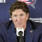 Jul 1, 2023; Columbus, OH, USA; New Columbus Blue Jackets head coach Mike Babcock speaks to the media after being named the ninth Blue Jackets head coach during a press conference at Nationwide Arena.