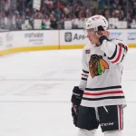 Apr 6, 2026; San Jose, California, USA; Chicago Blackhawks center Connor Bedard (98) leaves the ice after warm ups against the San Jose Sharks at SAP Center at San Jose. Mandatory Credit: David Gonzales-Imagn Images
