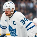 Jan 31, 2026; Vancouver, British Columbia, CAN; Toronto Maple Leafs forward Auston Matthews (34) during a stop in play against the Vancouver Canucks in the third period at Rogers Arena.