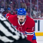 May 10, 2026; Montreal, Quebec, CAN; Montreal Canadiens defenseman Arber Xhekaj (72) prepares for a face-off against the Buffalo Sabres during the third period in game three of the second round of the 2026 Stanley Cup Playoffs at the Bell Centre.