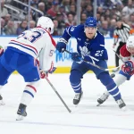 Sportsnet makes announcement about the Maple Leafs and Matthew Knies after months of uncertainty Oct 8, 2025; Toronto, Ontario, CAN; Toronto Maple Leafs left wing Matthew Knies (23) battles for the puck with Montreal Canadiens right wing Ivan Demidov (93) during the first period at Scotiabank Arena. Mandatory Credit: Nick Turchiaro-Imagn Images