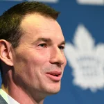 May 4, 2026; Toronto, Ontario, CANADA; Toronto Maple Leafs general manager John Chayka speaks to the media during an introductory news conference at Real Sports Bar.