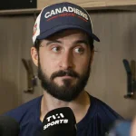 Le vétéran du Canadien de Montréal, Phillip Danault, en conférence de presse d'après-match.