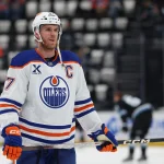 Mar 24, 2026; Salt Lake City, Utah, USA; Edmonton Oilers center Connor McDavid (97) warms up before a game against the Utah Mammoth at Delta Center.