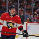Feb 27, 2026; Sunrise, Florida, USA; Florida Panthers left wing Brad Marchand (63) looks on against the Buffalo Sabres during the first period at Amerant Bank Arena.