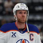 Apr 7, 2026; Salt Lake City, Utah, USA; Edmonton Oilers center Connor McDavid (97) warms up before a game against the Utah Mammoth at Delta Center. Mandatory Credit: Rob Gray-Imagn Images