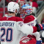 Former first-overall pick reveals the truth behind the Canadiens underpaying their stars May 21, 2026; Raleigh, North Carolina, USA; Montreal Canadiens left wing Juraj Slafkovsky (20) congratulates goaltender Jakub Dobes (75) after a win against the Carolina Hurricanes of game one of the Eastern Conferene Final of the 2026 Stanley Cup Playoffs at Lenovo Center. Mandatory Credit: James Guillory-Imagn Images
