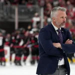 May 29, 2026; Raleigh, North Carolina, USA; Montreal Canadiens head coach Martin St. Louis reacts while walking on the ice after game five of the Eastern Conference Final of the 2026 Stanley Cup Playoffs against the Carolina Hurricanes at Lenovo Center.