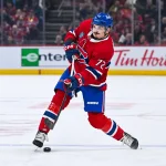Mar 15, 2026; Montreal, Quebec, CAN; Montreal Canadiens defenseman Arber Xhekaj (72) shoots the puck against the Anaheim Ducks during the first period at Bell Centre.
